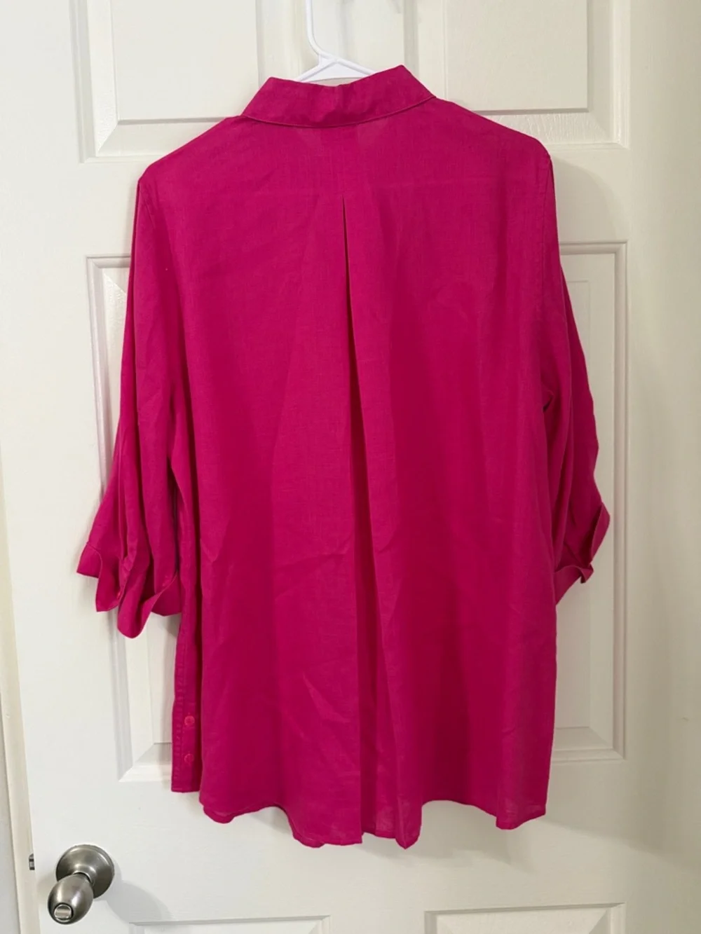Chico's Bright Pink No Iron Linen 3/4th sleeve button front blouse - Picture 6 of 7